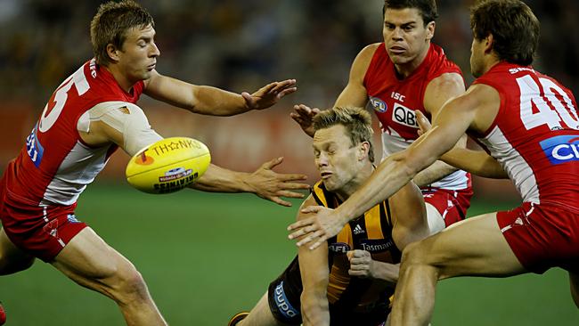 Sam Mitchell has not ruled out sledging Kieren Jack. Picture: Wayne Ludbey