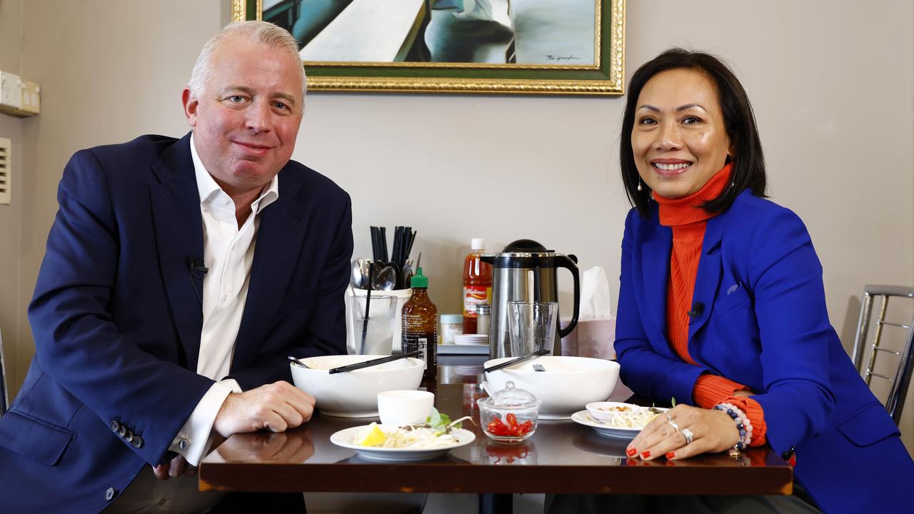 James Morrow and Dai Le sat down for a Vietnamese version of High Steaks. Picture: Jonathan Ng