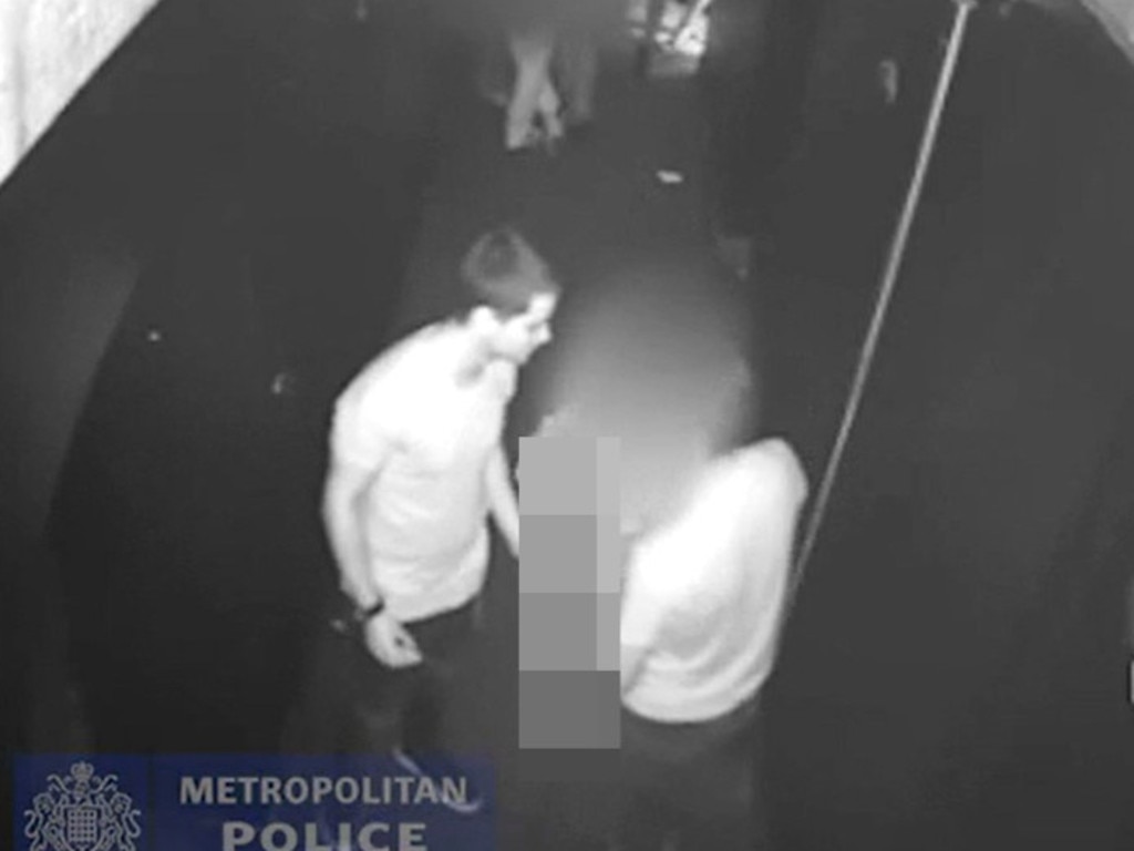 The two men ushered the woman into a maintenance cupboard. Picture: Met Police