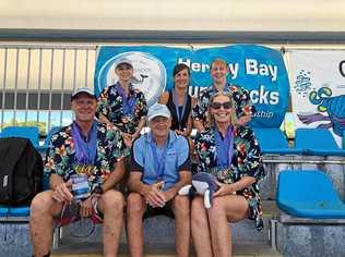 MEDAL HAUL: The Hervey Bay Humpbacks competitors at the recent Great Barrier Reef Masters games. Picture: Contributed