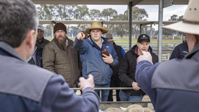 Buyers at the Bendigo sheep and lamb sale, Robert Cross Tatura Meats, Matt Hobbs from JBS and Matt Layfield from Highland Meats. Picture: Zoe Phillips