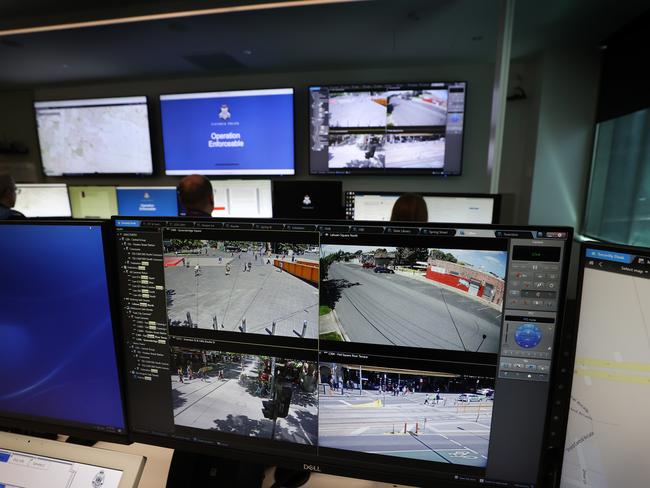 Security cameras monitored in the command centre as part of Operation Enforceable. Picture: David Caird