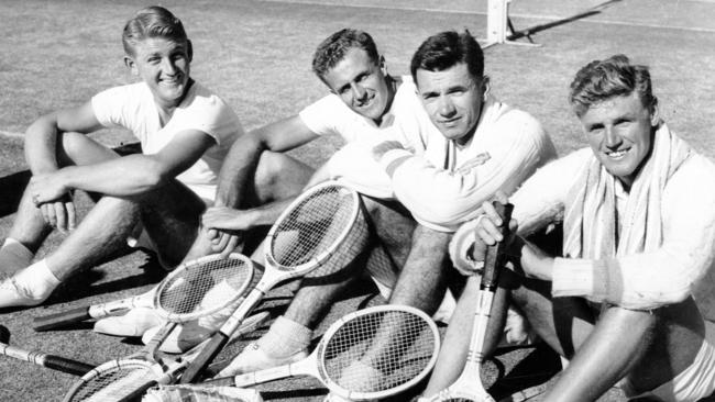 Lew Hoad, Ken McGregor, Mervyn Rose and Frank Sedgman ahead of their victorious 1952 Davis Cup tie against the USA at Memorial Drive.