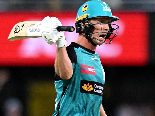 BRISBANE, AUSTRALIA - DECEMBER 22: Nathan McSweeney of the Heat celebrates victory during the BBL match between Brisbane Heat and Adelaide Strikers at The Gabba, on December 22, 2024, in Brisbane, Australia. (Photo by Bradley Kanaris/Getty Images)