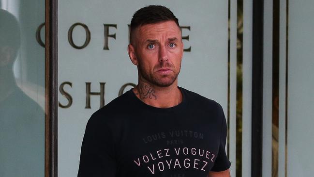 SYDNEY, AUSTRALIA: NewsWire Photos: MARCH 13 2024: Evan Faulks a professional surfer accused of directing a $12.6m US-Australia meth and cocaine importation ring as a âhigh ranking memberâ of infamous surf gang the Bra Boys is seen at Downing Centre Court in Sydney. Picture: NCA NewsWire