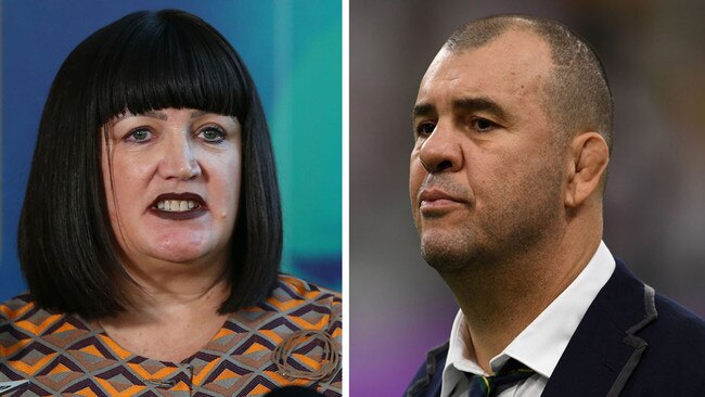 Michael Cheika, right, and Rugby Australia boss Raelene Castle, left, clashed at the World Cup.