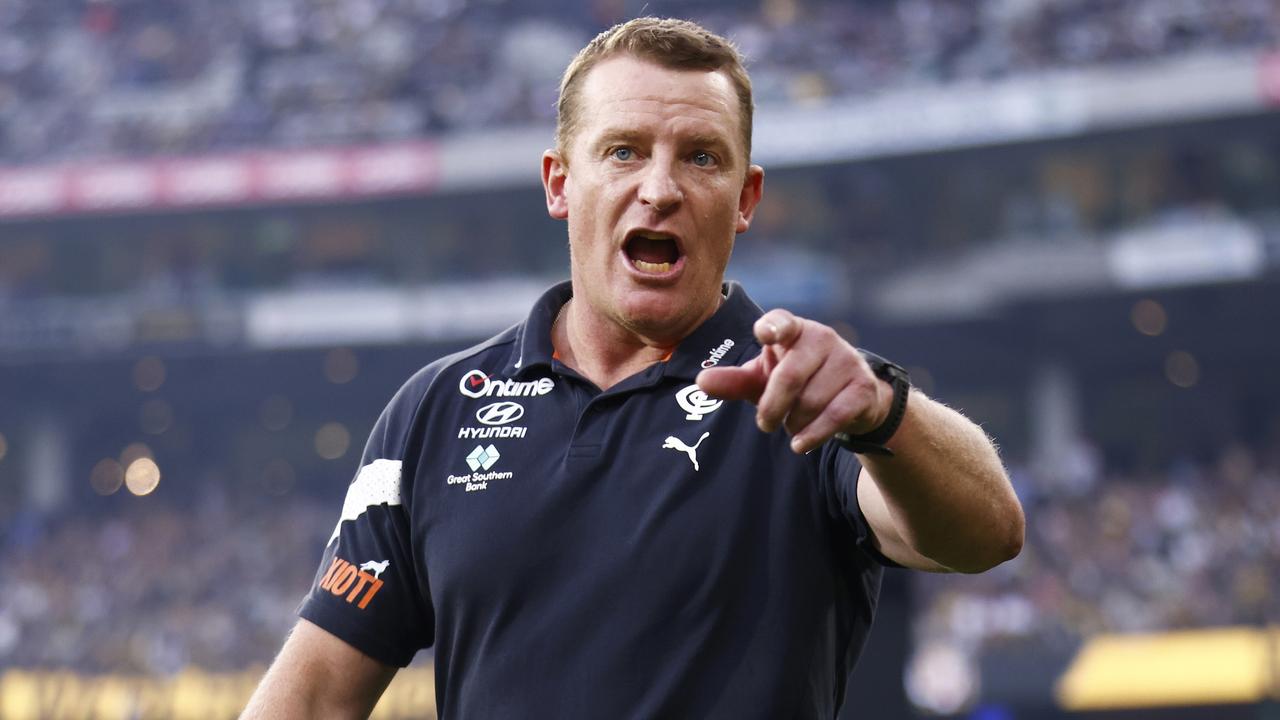 Carlton coach Michael Voss says he rejects the theory Carlton is not executing its plans in the final stages of close games. Picture: Daniel Pockett / Getty Images