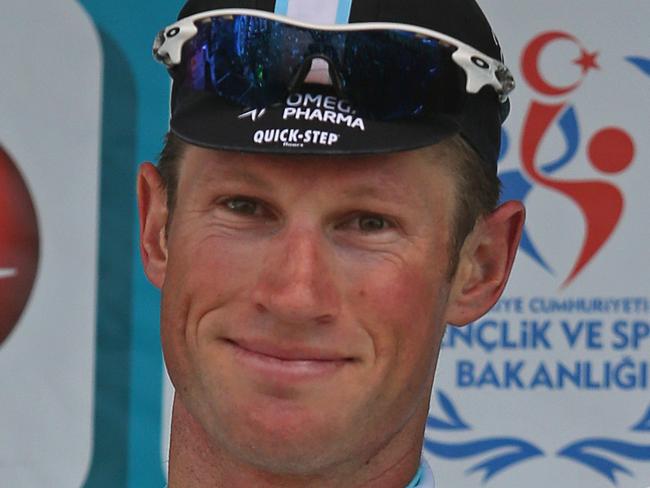 MUGLA, TURKEY - APRIL 30: Mark Renshaw of Australia and Omega Pharma-Quickstep poses on the podium after the 4th stage of the 50th Presidential Cycling Tour a 132 km stage between Fethiye to Marmaris on April 30, 2014, in the Eagean resorty city of Mugla, Turkey. (Photo by Ozgu Ozdemir - Velo/Getty Images)