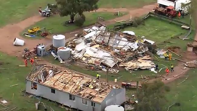 Helicopter footage of damage to property at Meadow Flat, near Bathurst. Picture: 7 News