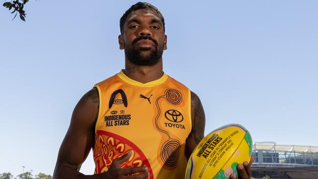 PERTH, AUSTRALIA - JANUARY 16th: Liam Ryan of the Eagles and Indigenous All Stars squad member poses during the Indigenous All Stars Guernsey & Sherrin unveiling at Mardalup Park on January 16th, 2025 in Perth, Australia. (Photo by Will Russell/AFL Photos via Getty Images)