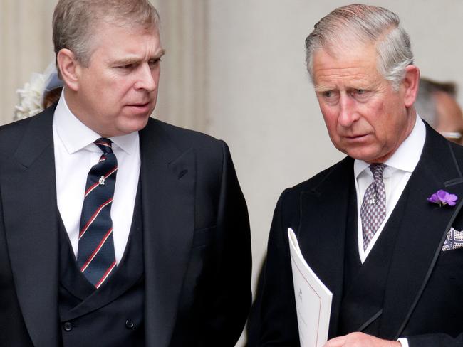 LONDON, UNITED KINGDOM - JUNE 05: (EMBARGOED FOR PUBLICATION IN UK NEWSPAPERS UNTIL 24 HOURS AFTER CREATE DATE AND TIME) Prince Andrew, Duke of York and Prince Charles, Prince of Wales attend a Service of Thanksgiving to celebrate Queen Elizabeth II's Diamond Jubilee at St Paul's Cathedral on June 5, 2012 in London, England. For only the second time in its history the UK celebrates the Diamond Jubilee of a monarch. Her Majesty Queen Elizabeth II celebrates the 60th anniversary of her ascension to the throne. Thousands of wellwishers from around the world have flocked to London to witness the spectacle of the weekend's celebrations. (Photo by Max Mumby/Indigo/Getty Images)