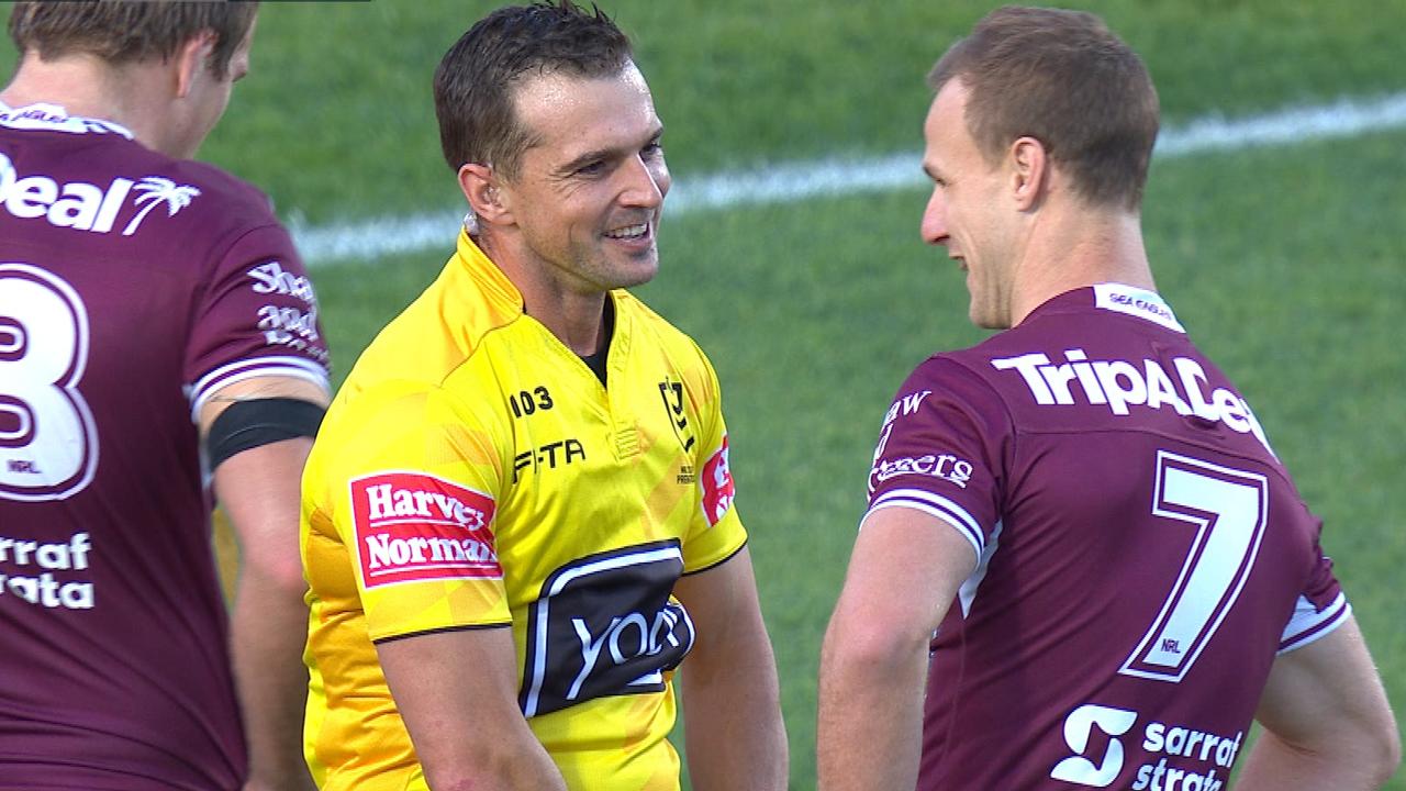Daly Cherry-Evans shared a joke with the referee Grant Atkins.