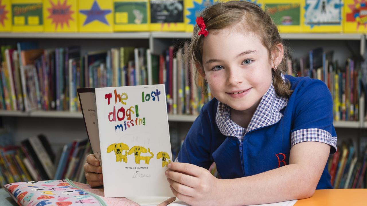 Rangeville State School year 2 student Alera Wickenden had her book selected out of 35,000 student authors after a Littlescribe program, Friday, November 24, 2023. Picture: Kevin Farmer