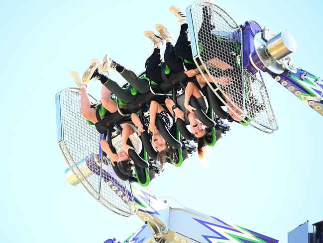 Thrill seekers getting in on the action at the 2023 Ekka. Picture: John Gass