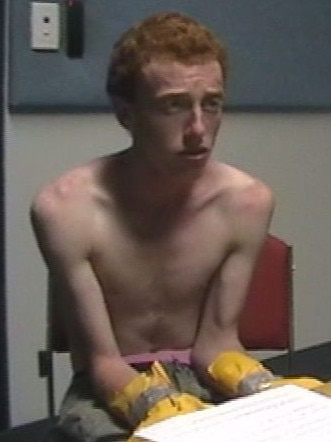 Liam Humbles being questioned by police.
