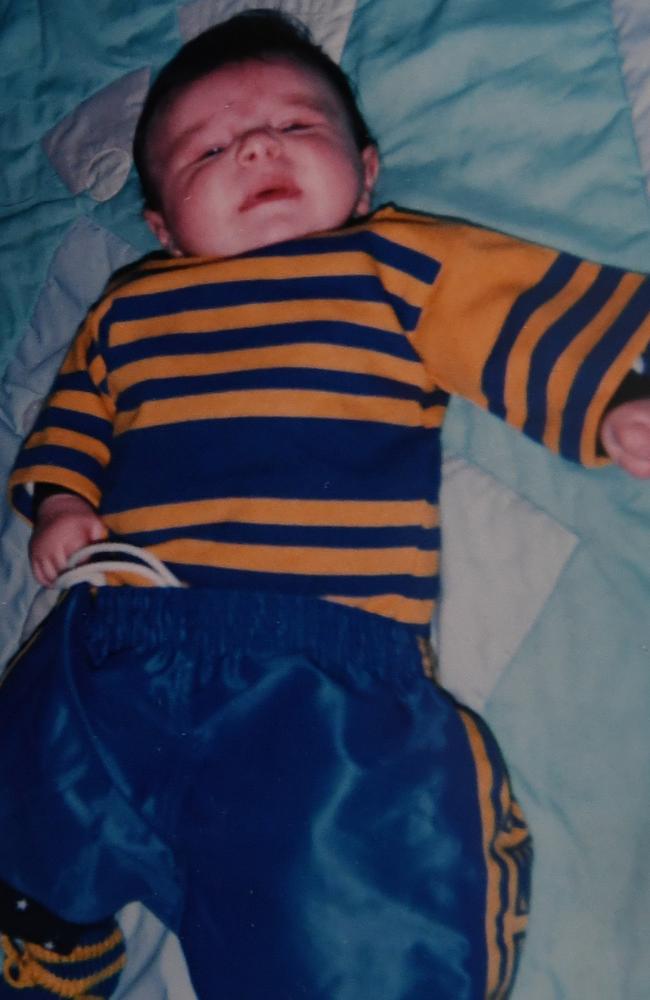 Reed Mahoney as a baby decked out in a Parramatta jersey.