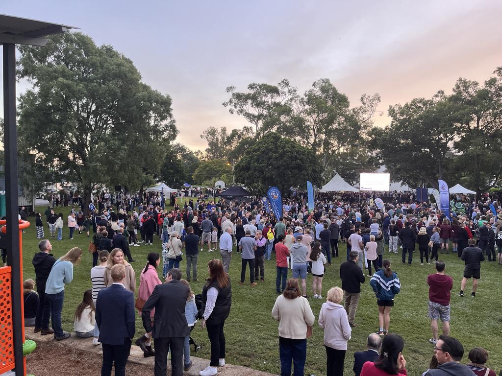 Crowds gathering at Sid Loder Park, Mitchelton for Gaythorne RSL’s Anzac march and ceremony. Picture: Kara Sonter