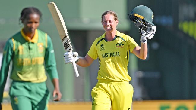 Austraian captain Meg Lanning made her 15th ODI hundred at the World Cup on Tuesday. (Photo by Mark Tantrum/Getty Images)