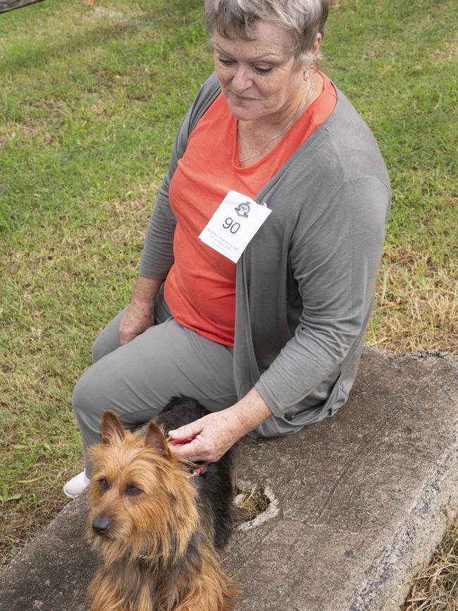 Clea-Marie Thorne with her Australian terrier Bindi at the Toowoomba Royal Show. Saturday, March 26, 2022. Picture: Nev Madsen.