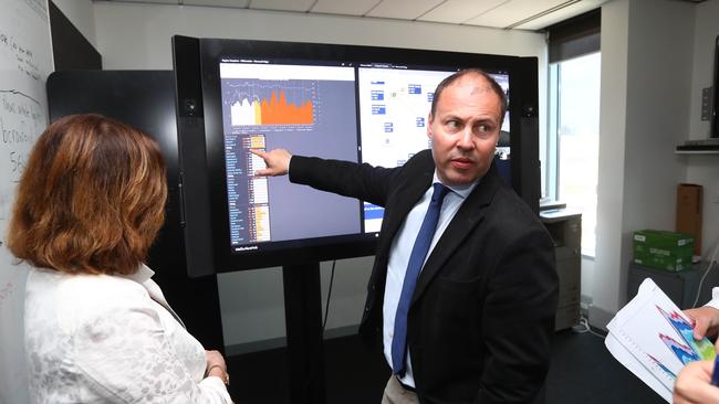 Josh Frydenberg in the control centre of Australian Energy Market Operator in Melbourne. Picture: Aaron Francis