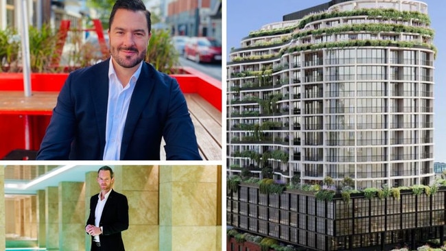 Top left: Nat Anson from planning consultant Urbis, bottom left: developer Tim Gurner who has submitted plans for a $300m development at Brougham St, pictured right.