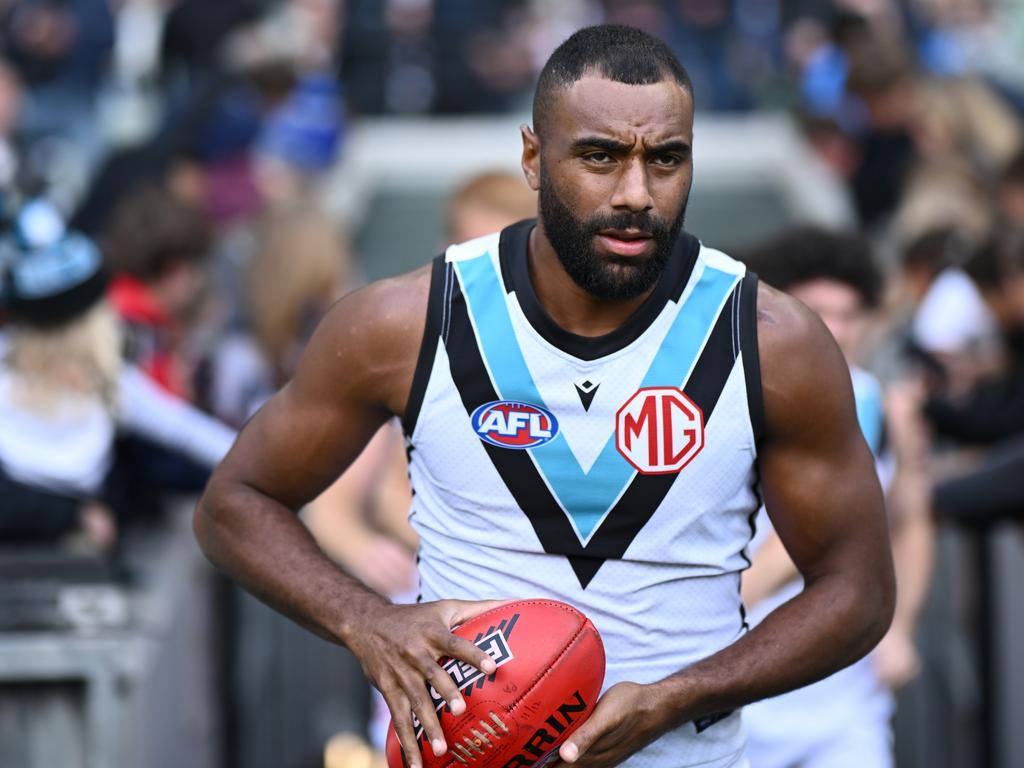 Esava Ratugolea was brought in to stop Port Adelaide’s leaky defence, but six games into the season and the statistical outlook looks no better for the club. Picture: Quinn Rooney/Getty Images.