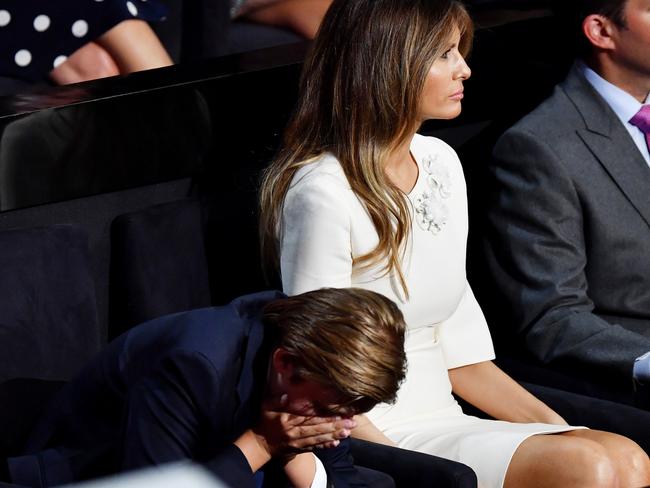 The Republican National Convention in July 2016 was just all too much for 10-year-old Barron. Picture: Jeff J Mitchell/Getty Images