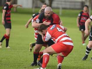 Nick Collie makes a tackle for the Grafton Redmen against a strong Wollongbar/Alstonville. Photo Debrah Novak / The Daily Examiner. Picture: Debrah Novak