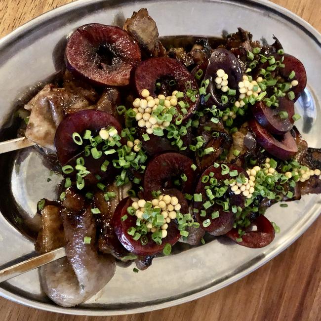 The ox tongue skewer with cherry and pickled mustard at Longplay Bistro can already be marked down as one of the dishes of the year.