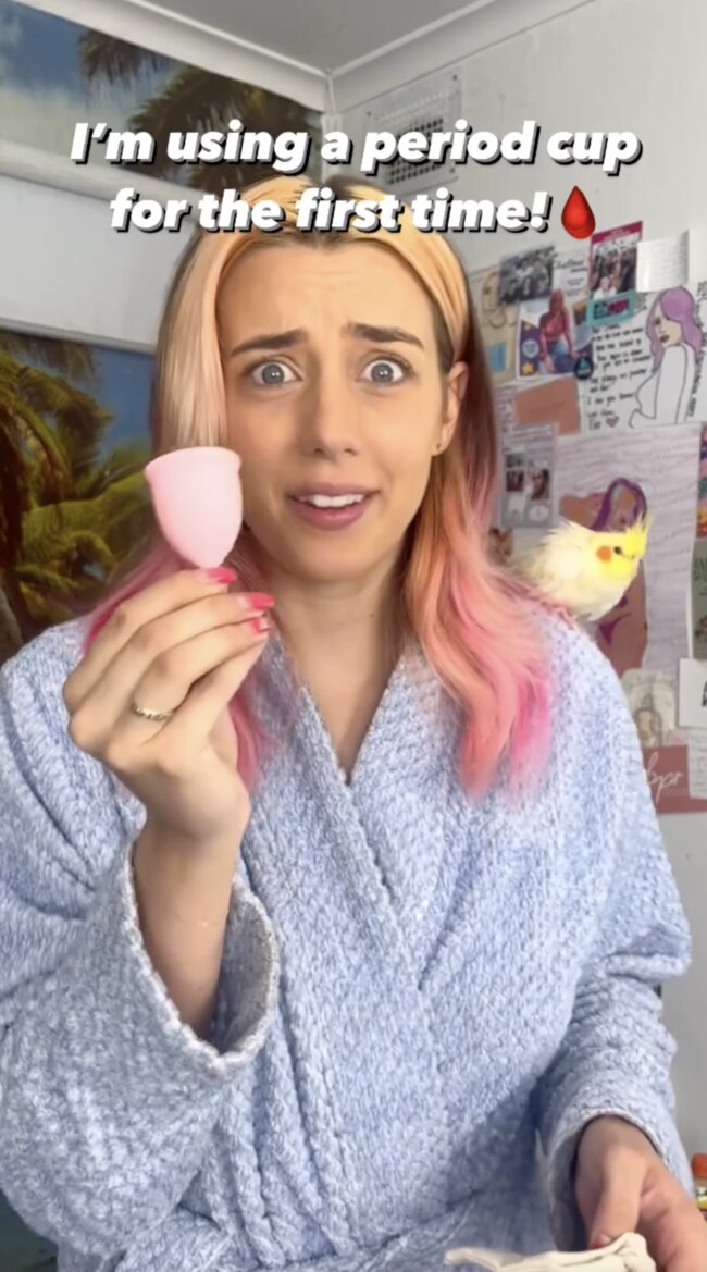 Influencer Jenna with the Pink shared a video of her first time using a menstrual cup. Picture: Instagram/jennawiththepink