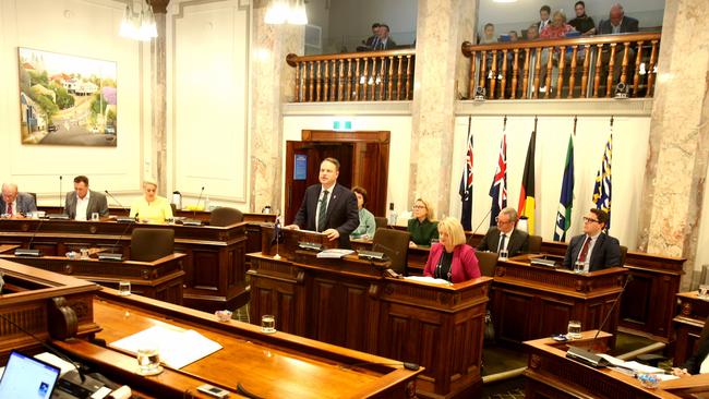 Brisbane mayor Adrian Schrinner unveiling plans to charge property owners involved in short-term letting higher rates than other ratepayers midweek. Picture: Steve Pohlner.