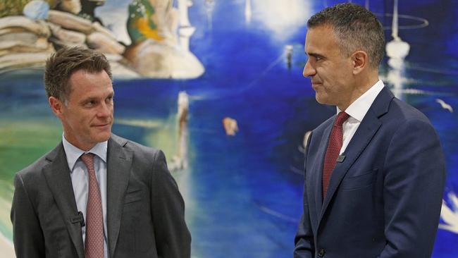 NSW Premier Chris Minns, left, with South Australian Premier Peter Malinauskas at the summit. Picture: John Appleyard/NewsWire