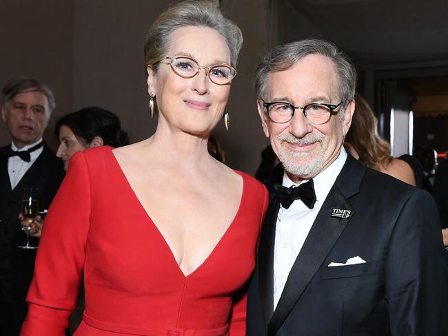 Meryl Streep and Steven Spielberg caught up at the Governors Ball. Picture: AFP/Angela Weiss