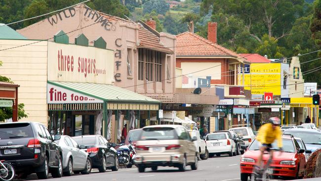 The bustling main street of popular tourist town Warburton. Picture: Tourism Victoria