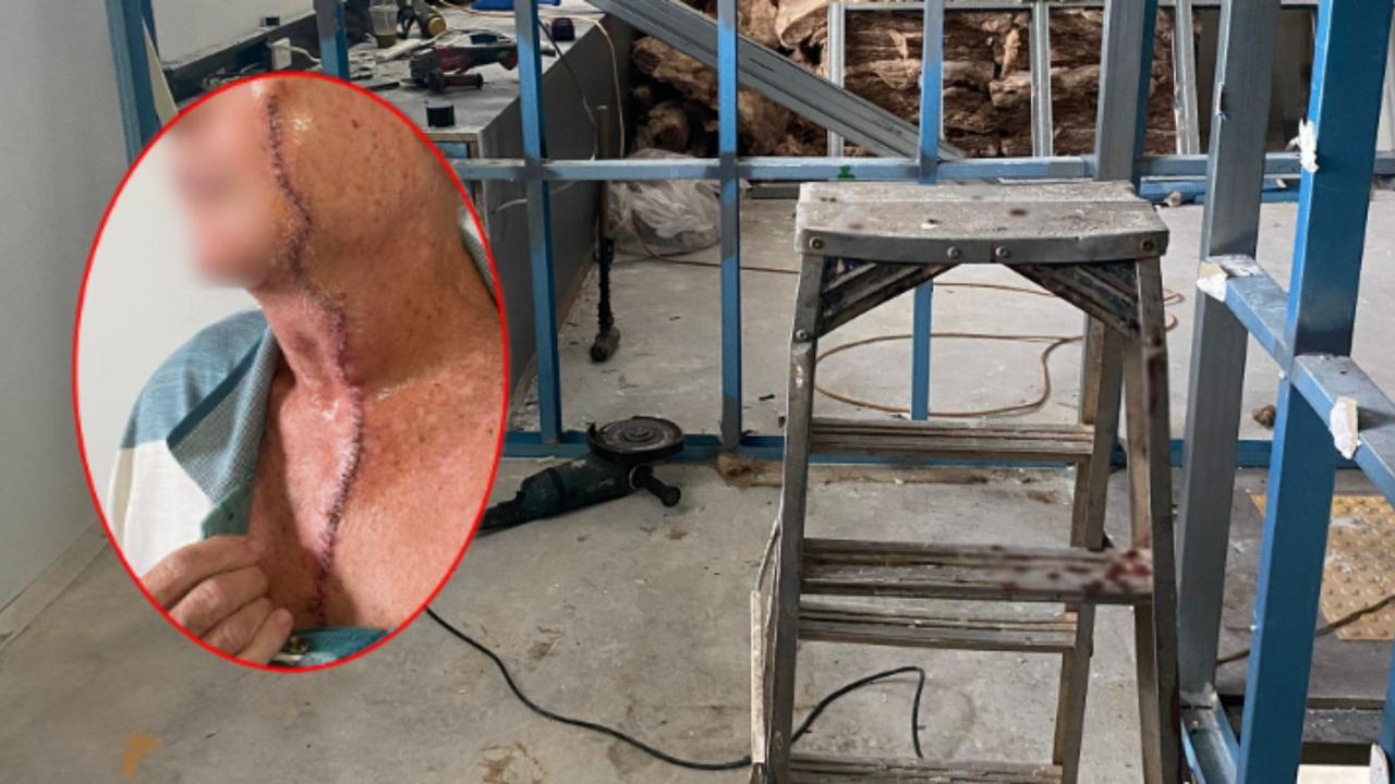 Aussie tradie cops angle grinder to face