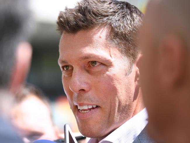 Crows CEO Andrew Fagan speaks to media at the end of an Adelaide training session at Adelaide Oval.