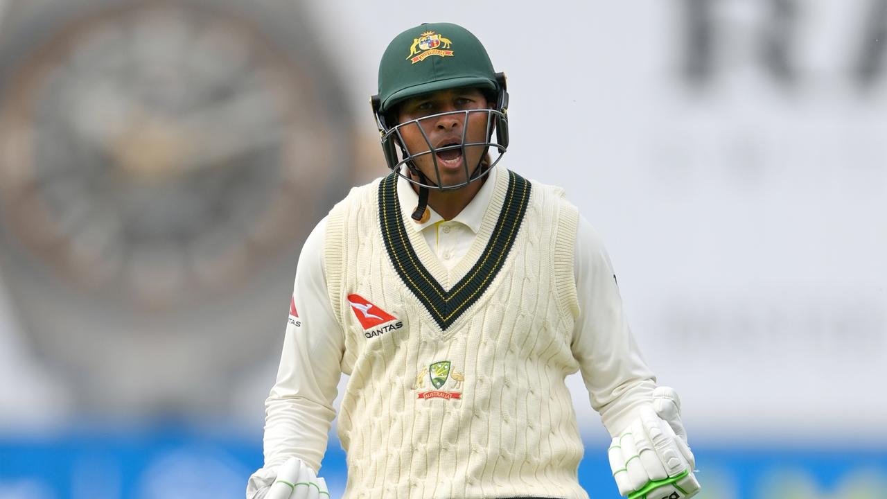 Usman Khawaja of Australia celebrates his century during Day 2 of the LV= Insurance Ashes 1st Test match between England and Australia at Edgbaston on June 17, 2023 in Birmingham, England. (Photo by Stu Forster/Getty Images)