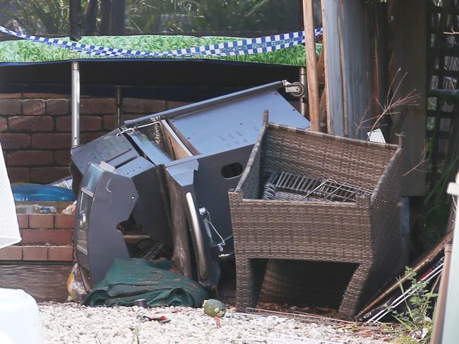 Furniture and other items beside a house in Doncaster East where a balcony collapsed last night. Picture: David Crosling