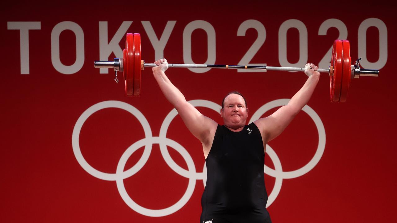 New Zealand weightlifter Laurel Hubbardcompetes during the 2020 Olympic Games at Tokyo International Forum. Picture: Chris Graythen/Getty Images