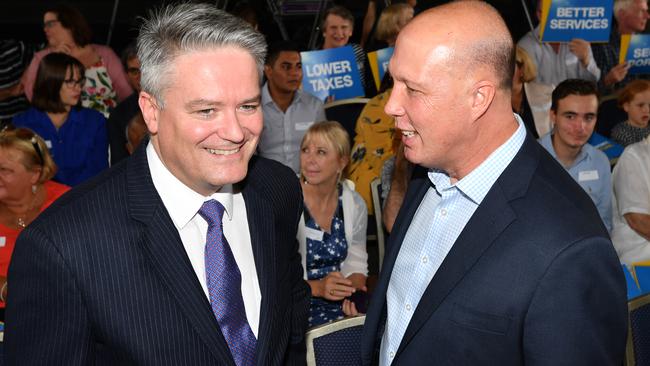 Home Affairs Minister Peter Dutton (right) and Finance Minister Mathias Cormann were key players in the plot to overthrow Malcolm Turnbull.