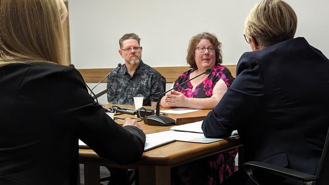 Stella and Joe Jennings give evidence to the Select Committee on Transfer of Care Delays (Ambulance Ramping) in Launceston, November 8, 2023. Picture: Supplied