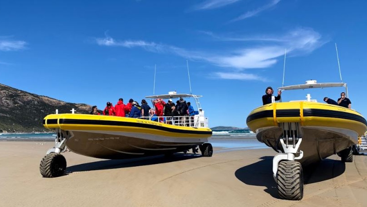 The amphibious boats to get to Skull Rock are a world first in terms of size, design and manoeuvrability. The drive on to the beach before launching in to the ocean.