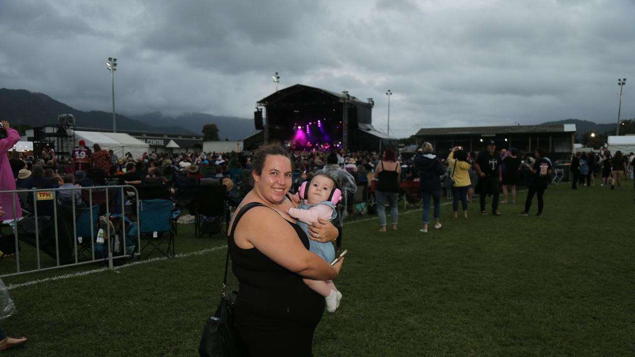 Mum Elizabeth Rautenberg and baby Lilith enjoy the Cairns edition of the Red Hot Summer Tour, held at the Cairns Showgrounds on May 25 2024. Picture: Angus McIntyre