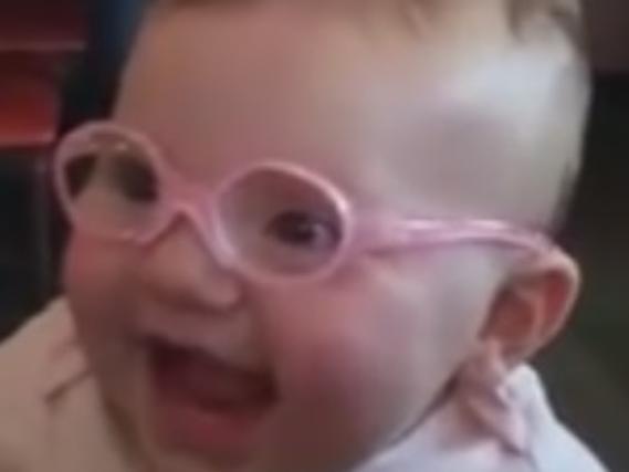 Baby Piper reacts to her glasses