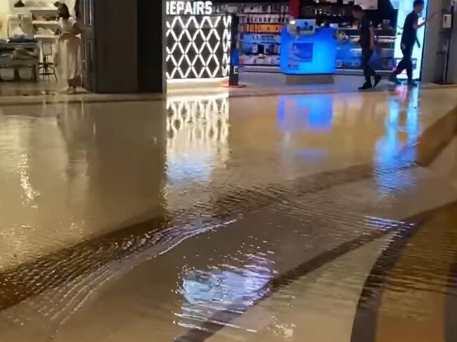 Torrential rains cause flooding at Chadstone Shopping Centre. Picture: Facebook