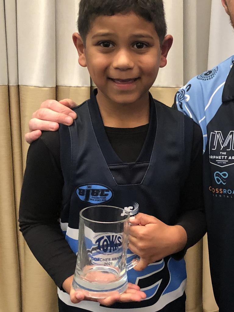 SA Little Legend Cooper Kamikamica, 6, from Edwardstown Football Club, is being celebrated for giving ‘100 per cent effort in all areas of the game and continuing to encourage his teammates’. We love to hear this Cooper! Picture: Supplied