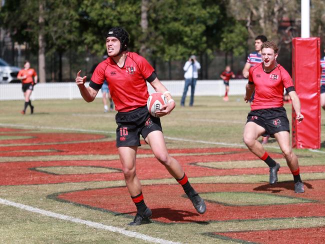 GT no. 10 Quinn Siolo scores a try as Gregory Terrace v The Southport School at St Joseph's College Playing Field, Tennyson, Saturday August 31, 2019. (AAP/Image Sarah Marshall)