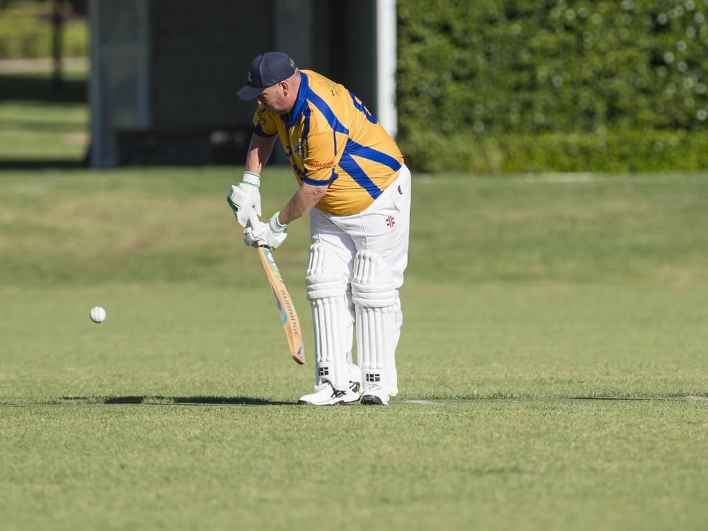 Greg Hinz bats for Northern Brothers Diggers Gold against University Bush Chooks in Toowoomba Cricket C Grade One Day semi final at Godsall St East oval, Saturday, December 9, 2023. Picture: Kevin Farmer