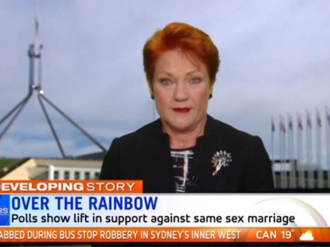 Senator Pauline Hanson appeared on Sunrise to discuss the same-sex marriage postal survey.