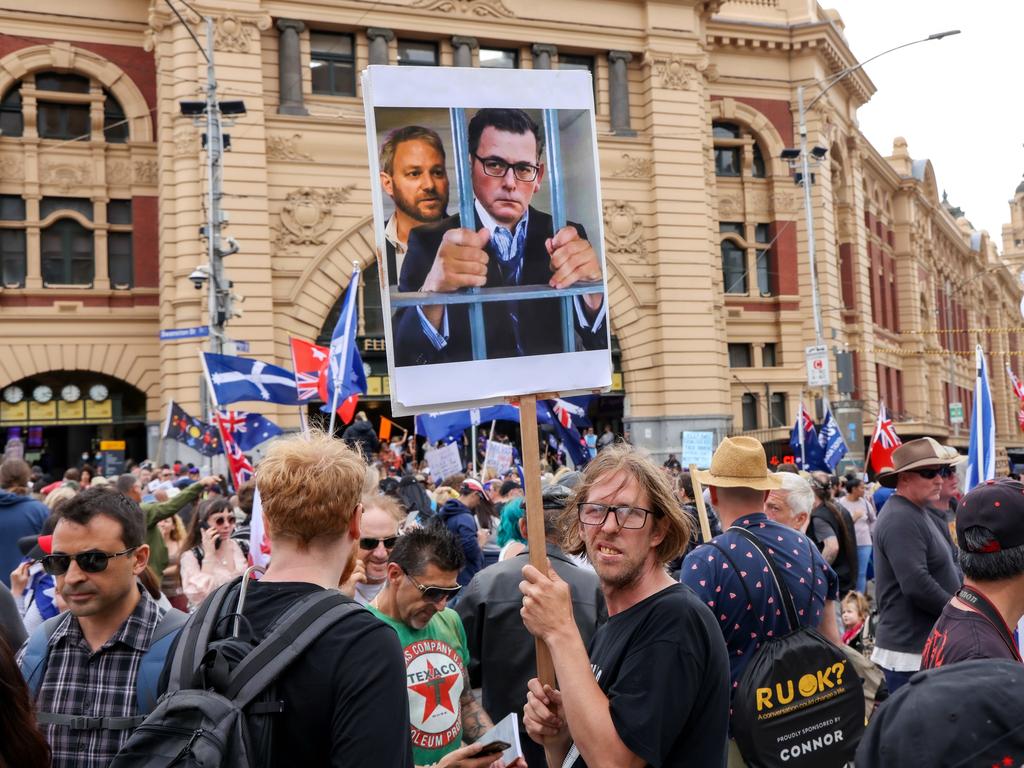 The pandemic laws sparked multiple fiery protests in Melbourne’s CBD. Picture: NCA NewsWire / Ian Currie